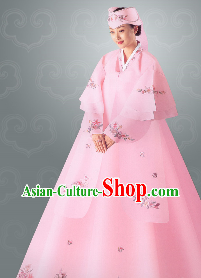 Traditional Korean Wedding Dress Clothing and Hat Complete Set