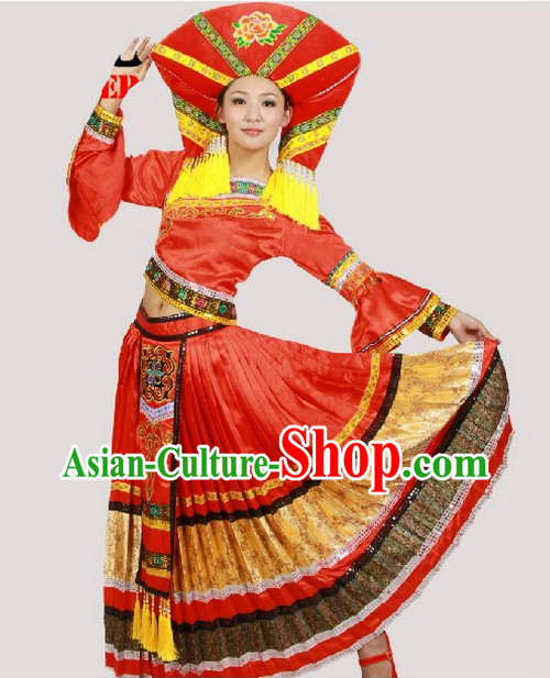 Chinese Costumes Zhuang Ethnic Dance Costume Complete Set for Women