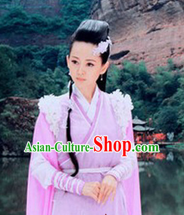 Asian Fashion Swordswoman Traditional Clothes and Headwear Complete Set