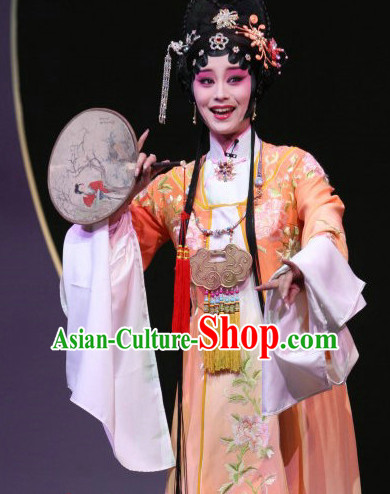Chinese Professional Stage Performance Opera Hua Dan Costumes and Hair Accessories Full Set