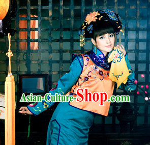 Chinese Professional Stage Performance Drama Noblewoman Costumes and Hair Accessories Full Set