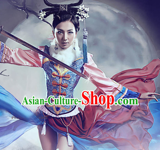 Chinese Traditional Photo Shoot Costumes and Hair Ornaments Complete Set