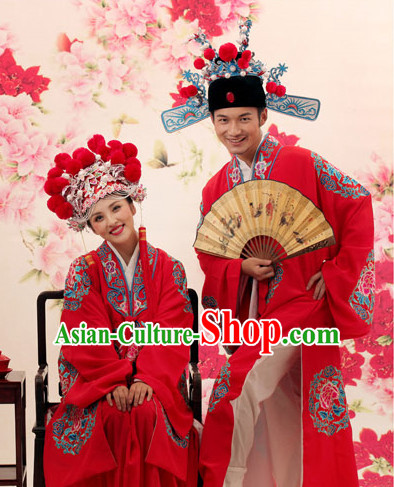 Chinese Traditional Wedding Dress and Hats Complete Set