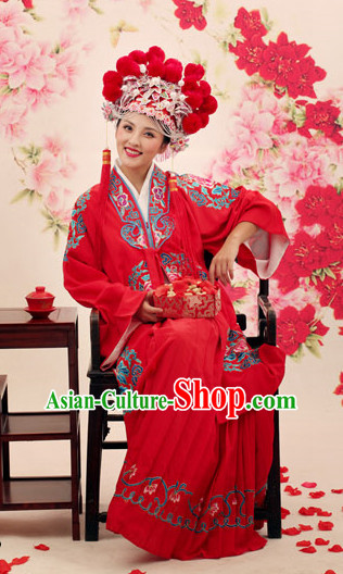 Chinese Traditional Wedding Dress and Hat Complete Set for Brides
