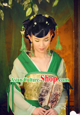 Chinese Traditional Princess Suit and Hair Ornaments Complete Set for Kids
