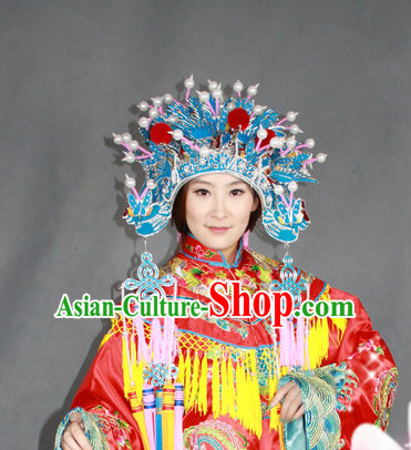 Chinese Traditional National Costume Phoenix Embroidered Robe and Phoenix Hat