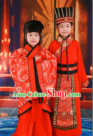 Chinese Traditional National Costume Wedding Dress Outfits 2 Sets for Kids