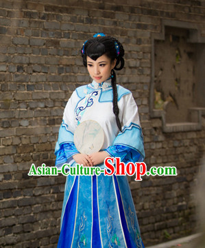 Chinese Traditional National Costumes Noblewoman Mandarin Dress and Fan Complete Set