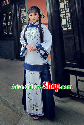 Chinese Traditional National Costumes Minguo Time Mandarin Blouse Skirts Complete Set