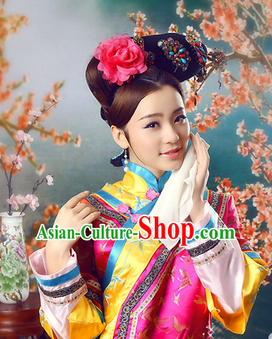 Chinese Traditional Handmade Empress Black Wig and Hair Ornaments