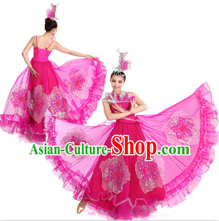 Chinese Traditional Big Opening Dance Suppy and Headwear Complete Set