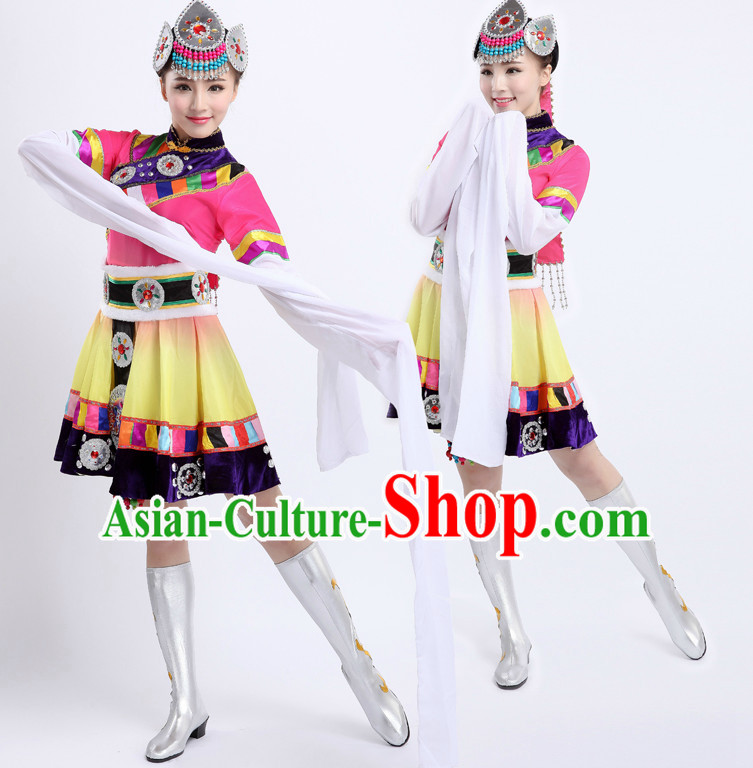 Chinese Traditional Tibetan Dance Suppy and Headwear Complete Set