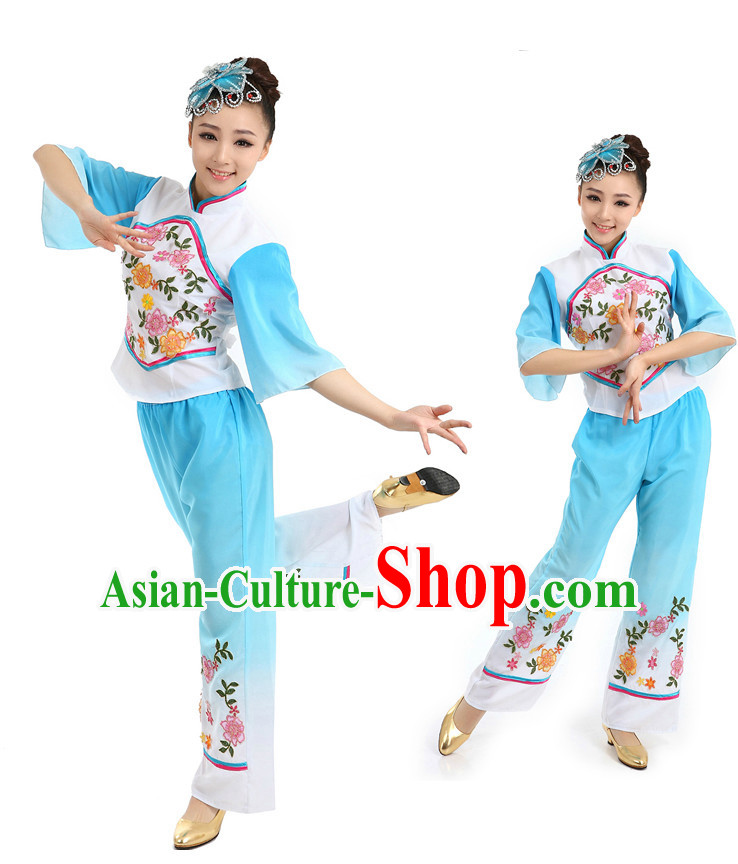 Chinese Traditional Han Fan Dance Costumes Suppy and Headwear Complete Set
