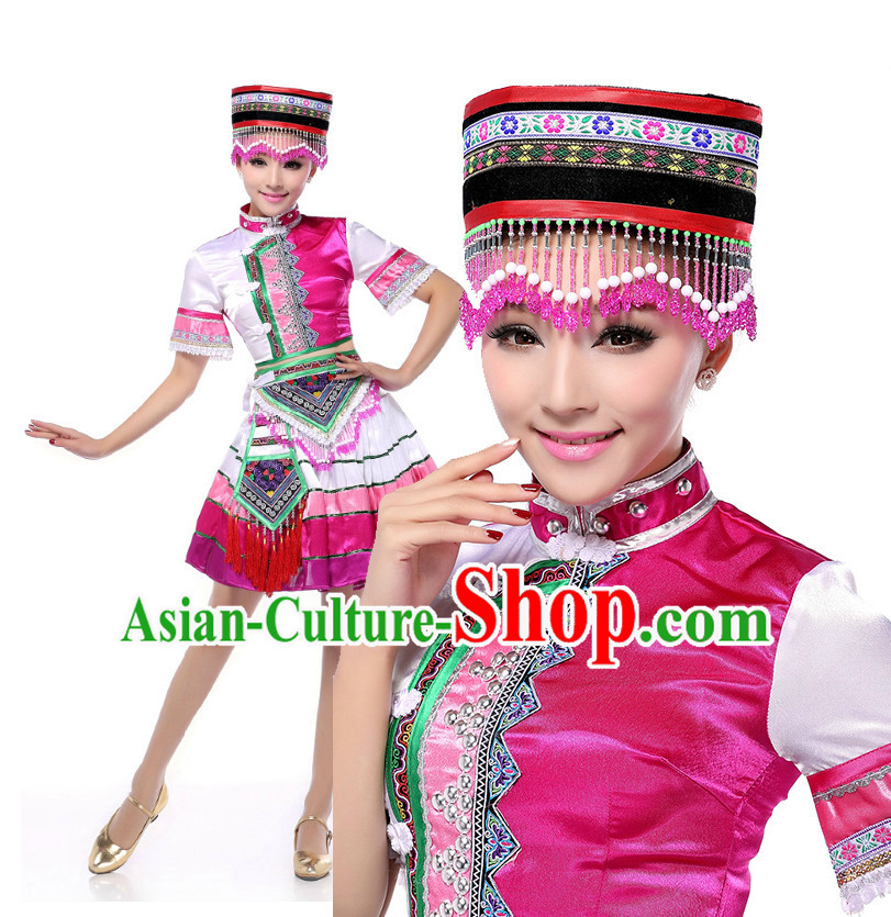 Chinese Traditional Yunnan Miao Dance Costumes Suppy and Headwear Complete Set