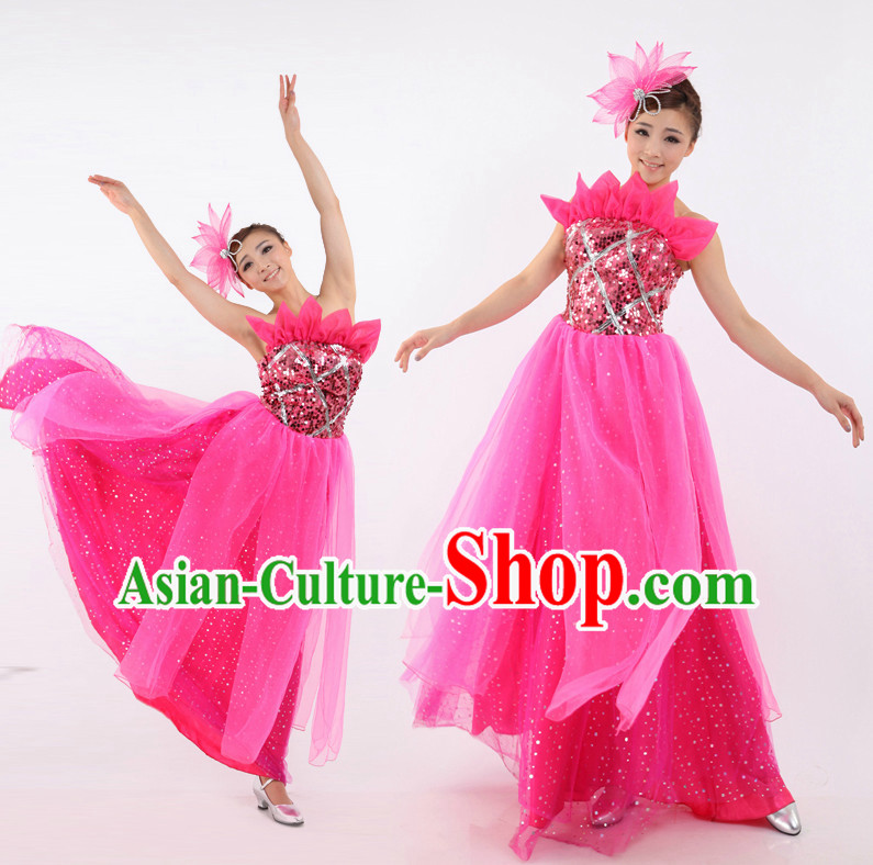 Chinese Ball Dance Costumes Apparel Dance Stores Dance Gear Dance Attire and Hair Accessories Complete Set for Women