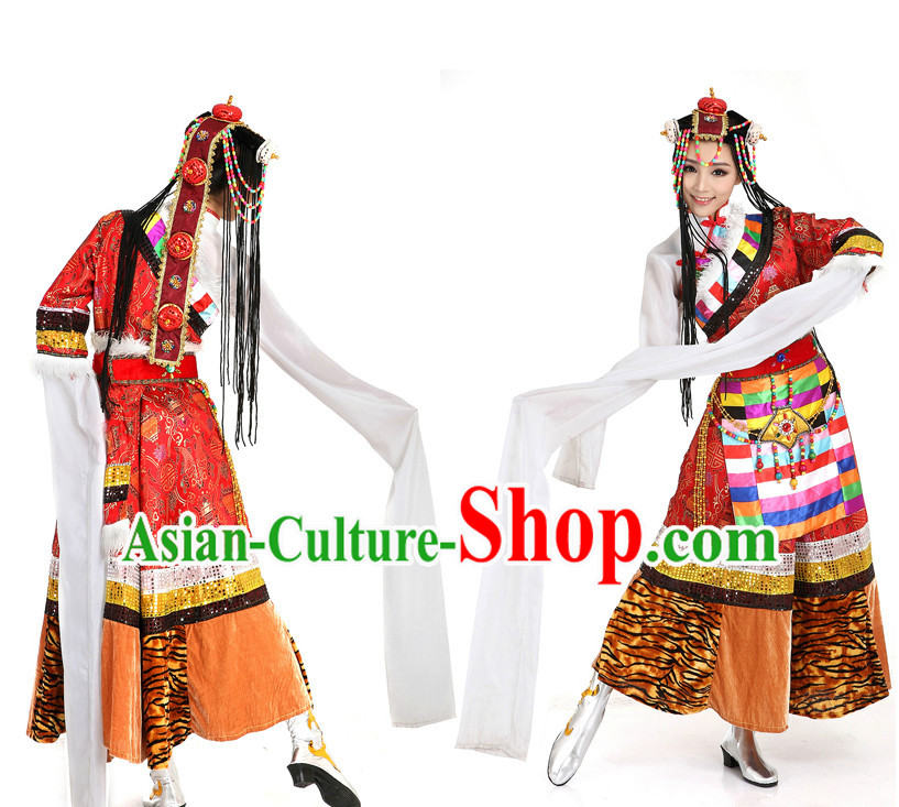 Mongolian Dance Costumes Apparel Dance Stores Dance Gear Dance Attire and Hair Accessories Complete Set for Women