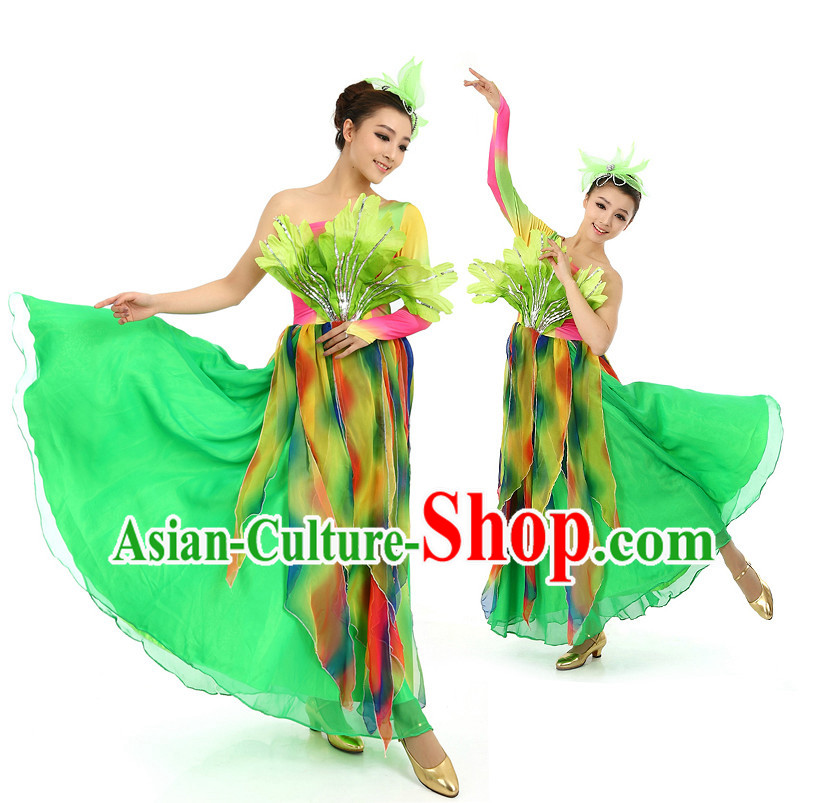 Chinese Stage Professional Dancing Costumes Apparel Dance Stores Dance Gear Dance Attire and Hair Accessories Complete Set