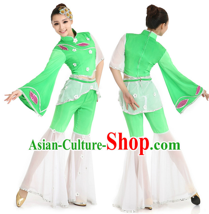 Chinese Stage Fan Costumes Apparel Dance Stores Dance Gear Dance Attire and Hair Accessories Complete Set