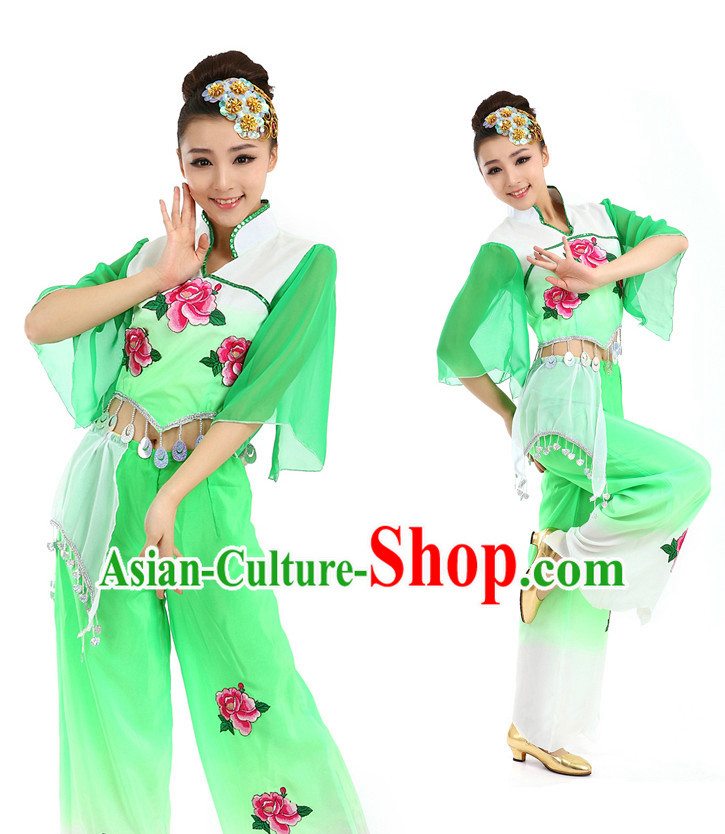 Asian Chinese Peony Dance Costume Dance Stores Dance Gear Dance Attire and Hair Accessories Complete Set