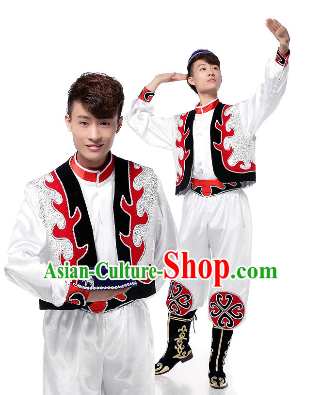 Asian Chinese Xinjiang Dancing Costume Dance Attire and Hair Accessories Complete Set