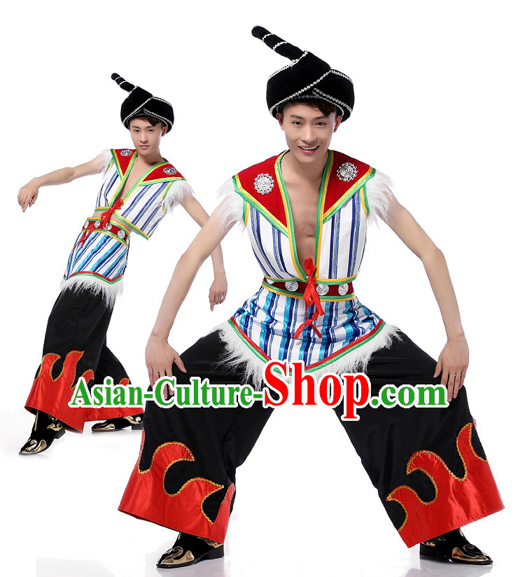 Asian Chinese Yi Dancing Costume Dance Attire and Hair Accessories Complete Set