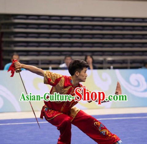 Top Shiny Wing Chun Competition Uniform Kung Fu Costume Complete Set for Men