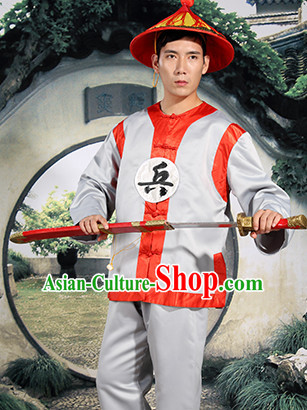 Chinese Ancient Solider Costume and Hat Complete Set for Men