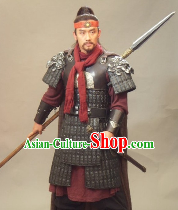 Chinese Ancient General Armor Costumes and Headwear Complete Set