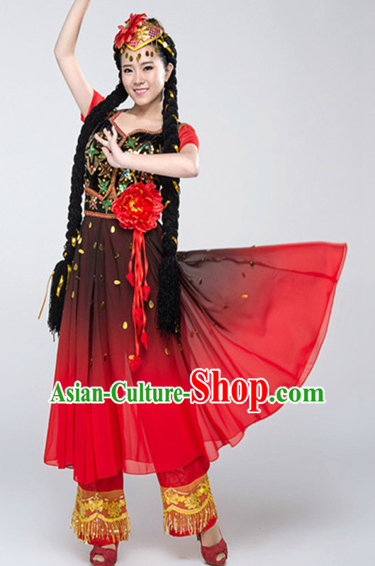 Asian China Xinjiang Clothes and Hat Complete Set for Women