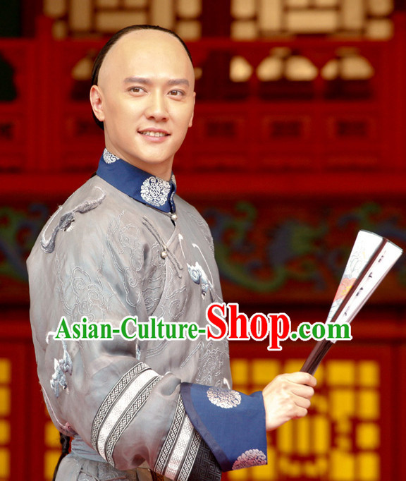 Chinese Qing Dynasty Long Robe Folk Dress for Men