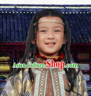 Chinese Ancient Kids Long Black Wigs
