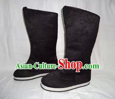 Chinese Opera Black Long Hanfu Boots for Men