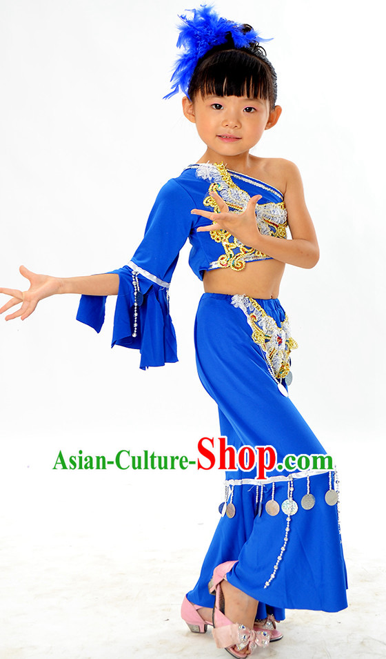 Asian Fashion Chinese Kids Dance Costumes and Headwear