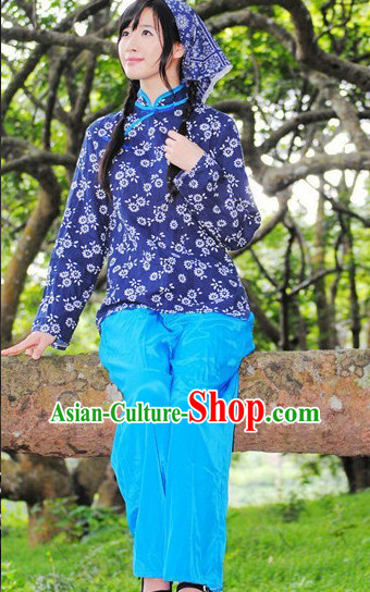 Asian Fashion Chinese Old Society Village Girls Costumes and Headwear