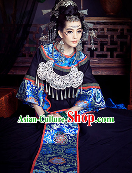 Chinese Ancient Miao Dress and Accessories Complete Set