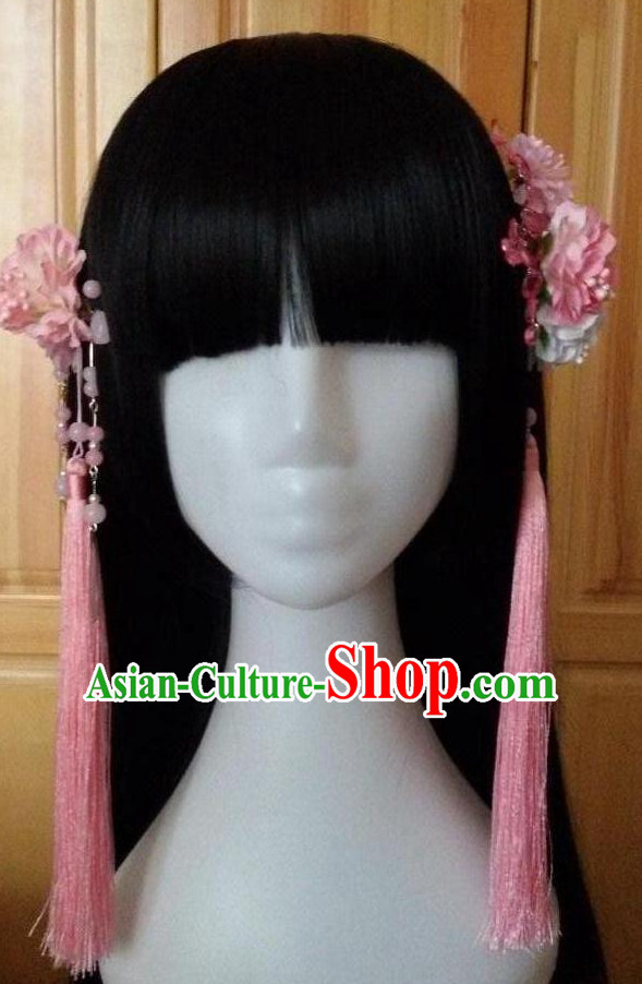 Traditional Chinese Black Wigs and Hair Flowers for Women Buy Wigs online