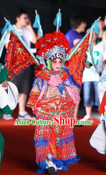 Traditional Chinese Beijing Opera Kids Mu Guiying Superhero Costumes Complete Set