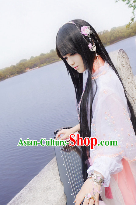 China online Shopping Traditional Chinese Fairy Handmade Hair Accessories and Black Long Wigs