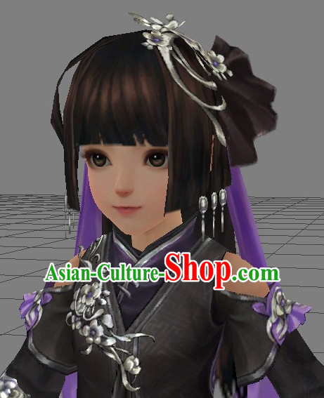 Chinese Ancient Style Beauty Long Black Wigs and Hair Decoration