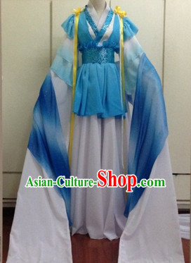Blue and White Chinese Classical Water Sleeves Dancing Suit for Women