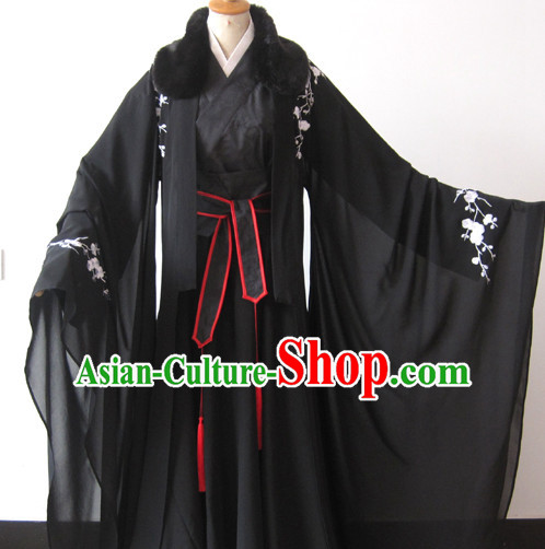Black Chinese Fur Collar Male Hanfu Garment