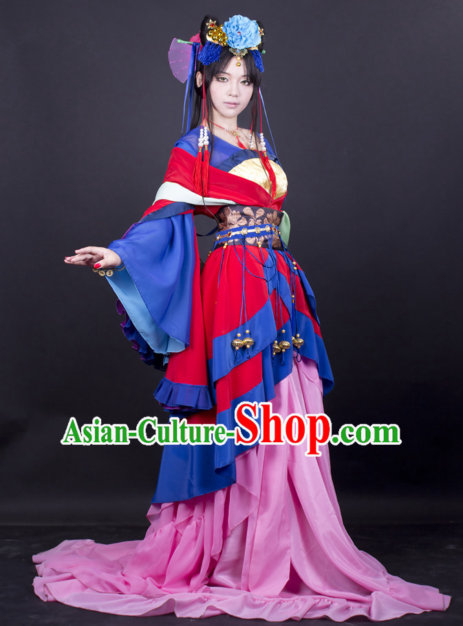 Asia Fashion Chinese Princess Cosplay Costumes Halloween Costumes and Hair Accessies Complete Set