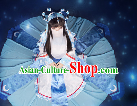 Asia Fashion Chinese Fairy Cosplay Costumes and Hair Accessies Complete Set