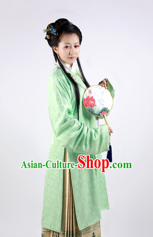 Chinese Ancient Long Robe Clothes and Hair Accessories Complete Set for Women