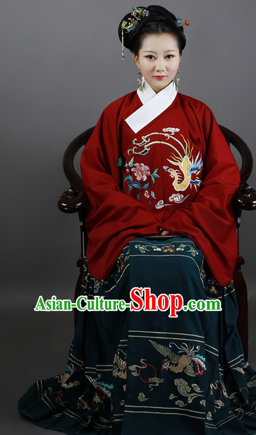 Chinese Ancient Ming Dynasty Clothing and Hair Jewelry Complete Set