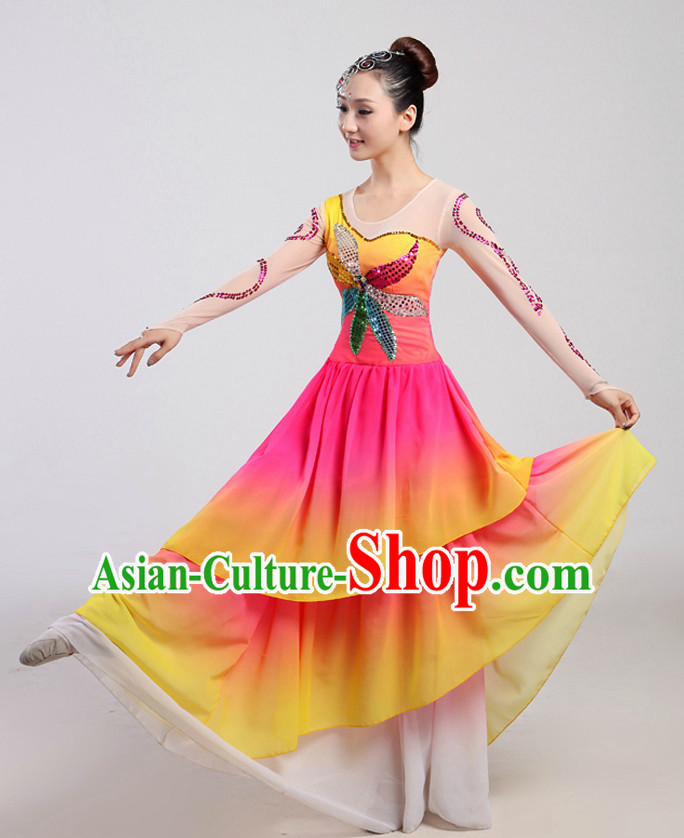 Chinese Folk Dancing Costume and Headwear Complete Set for Women