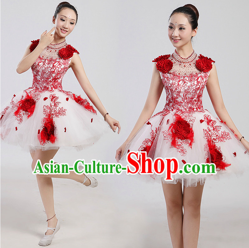 Chinese Folk Flower Dancing Costume and Headwear Complete Set for Women