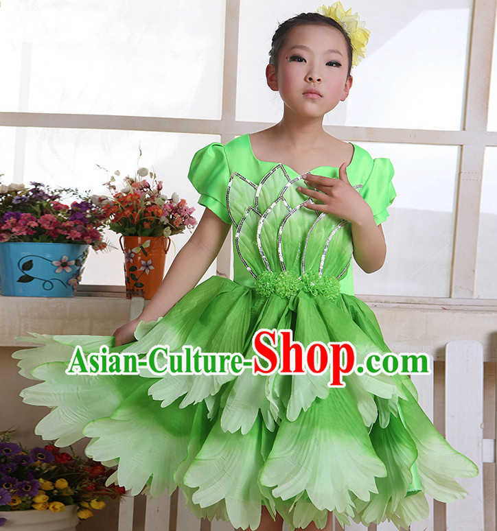 Chinese Flower Dance Costume and Headwear Complete Set for Kids