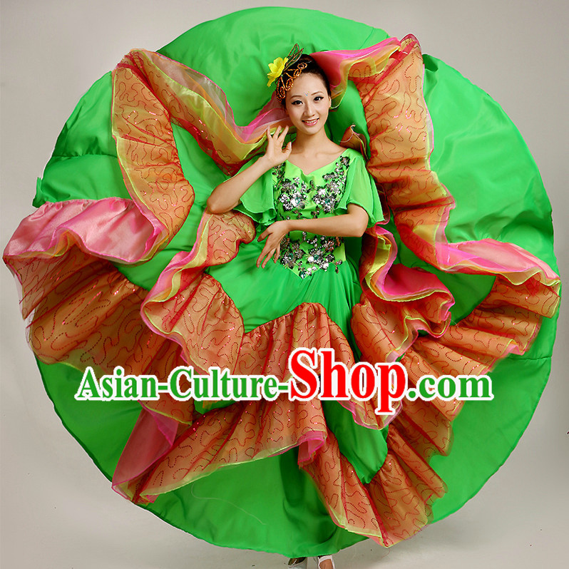 Chinese Flower Dance Costumes and Headwear Complete Set for Women