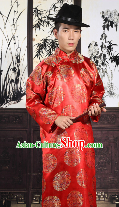 Chinese Traditional Bridegroom Robe and Hat Complete Set for Men